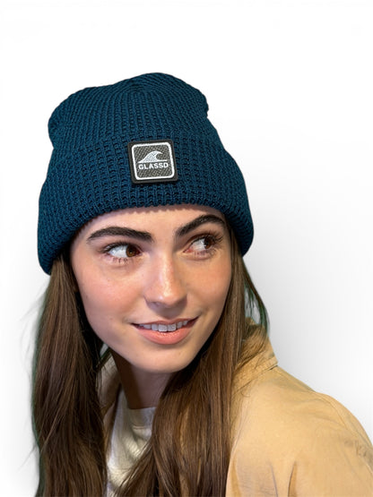 Glassd Waffle Knit Beanie - Majolica Blue