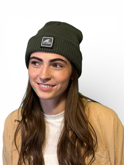 Glassd Waffle Knit Beanie - Light Olive