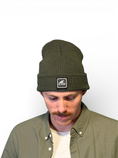 Glassd Waffle Knit Beanie - Light Olive