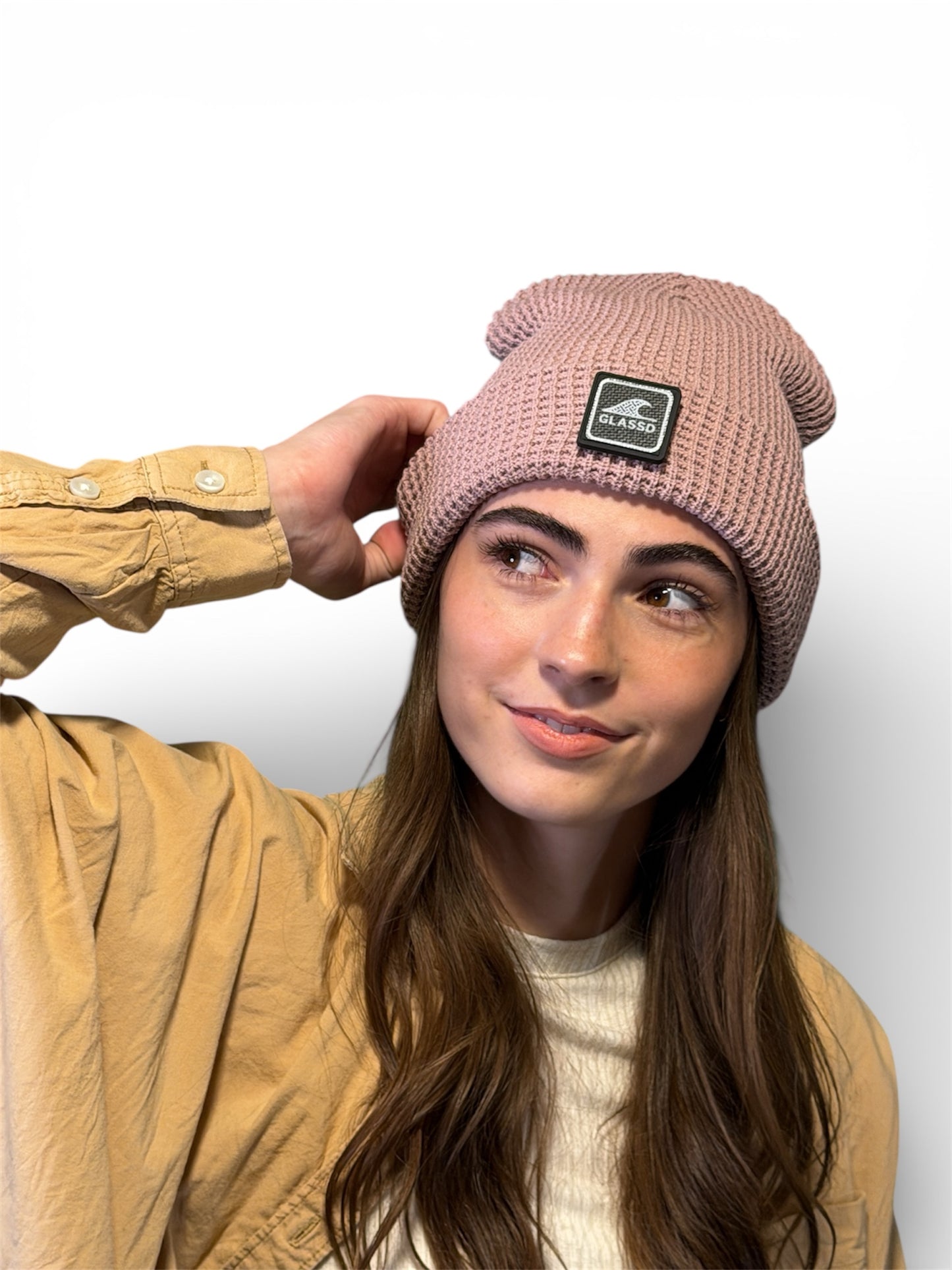 Glassd Waffle Knit Beanie - Pale Rose